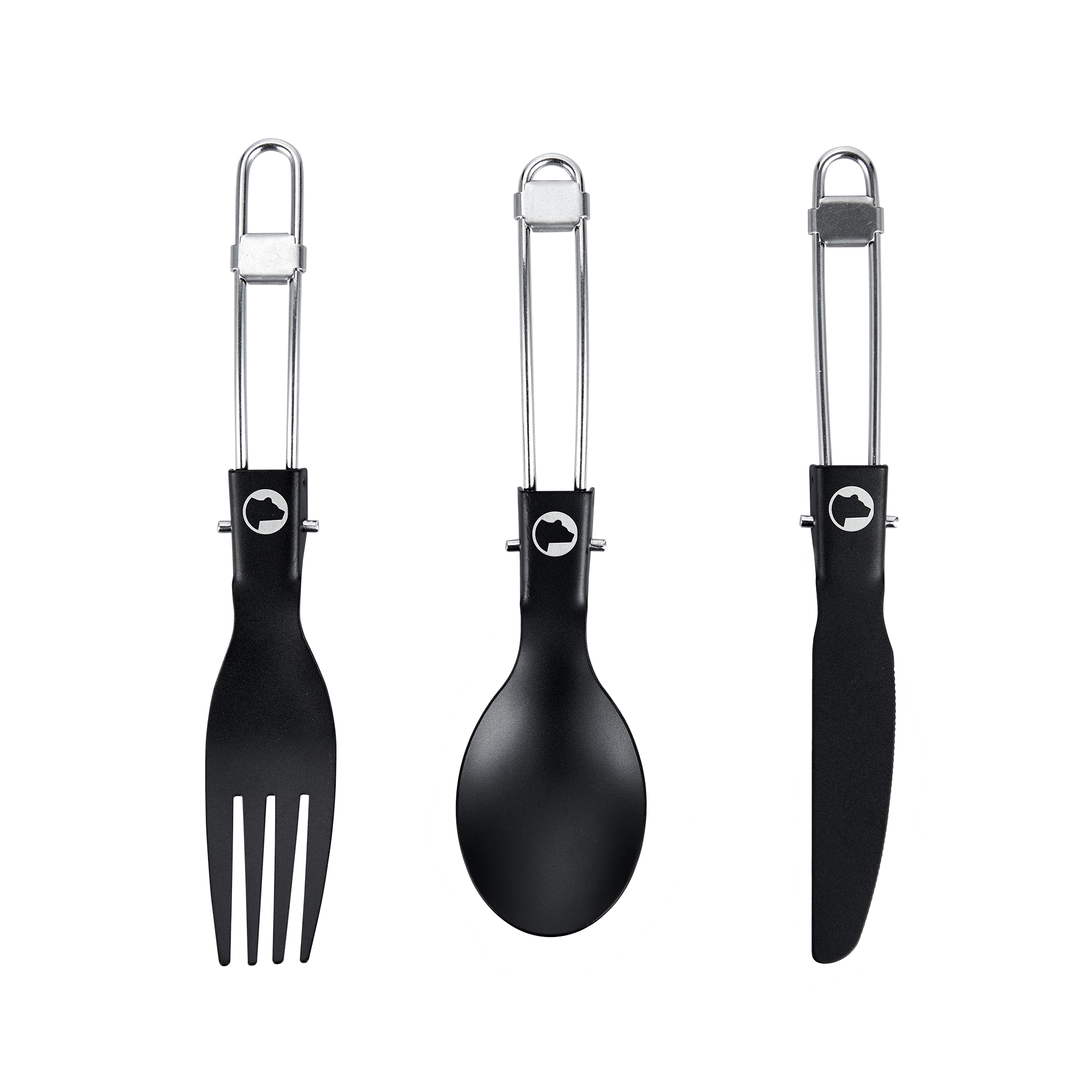 Explorer Bear Black Titanium Folding Utensil Combo (Spoon, Fork, Knife)