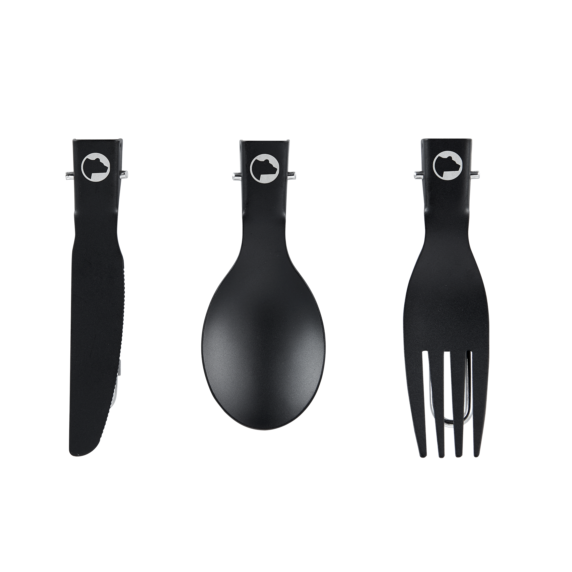 Explorer Bear Black Titanium Folding Utensil Combo (Spoon, Fork, Knife)