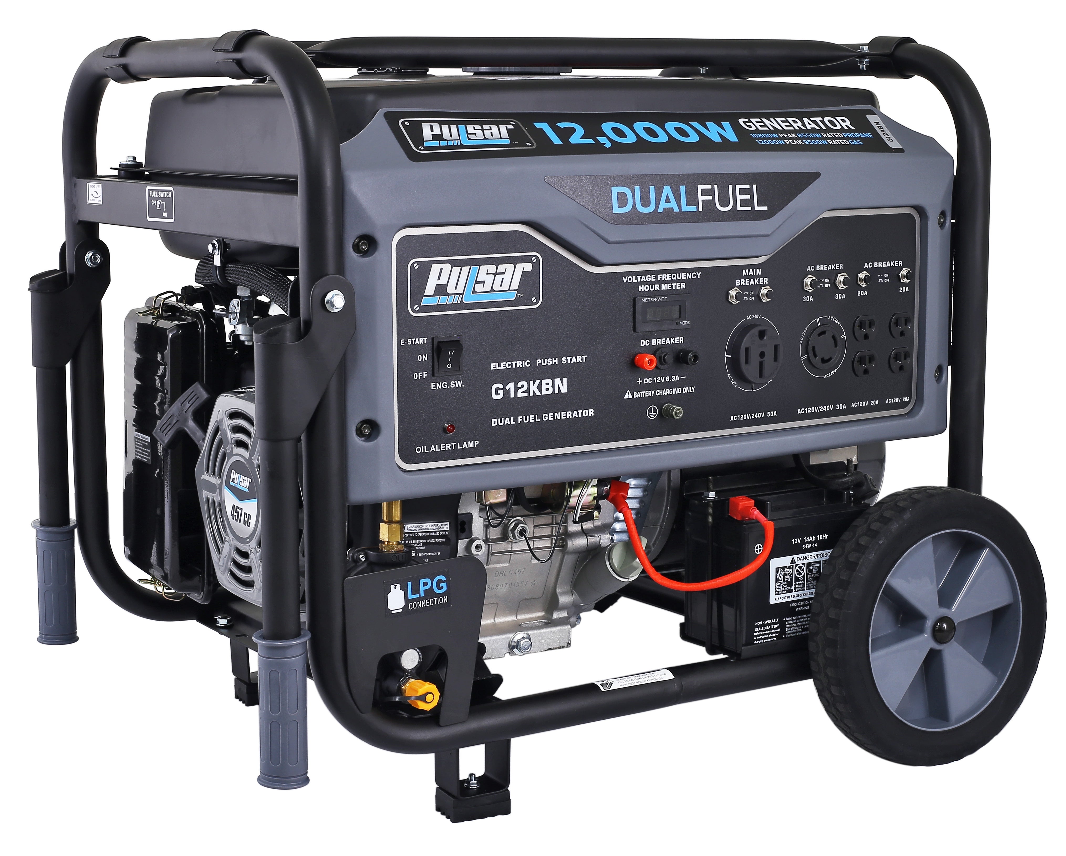 Pulsar 12000W Heavy Duty Dual Fuel Portable Generator G12KBN